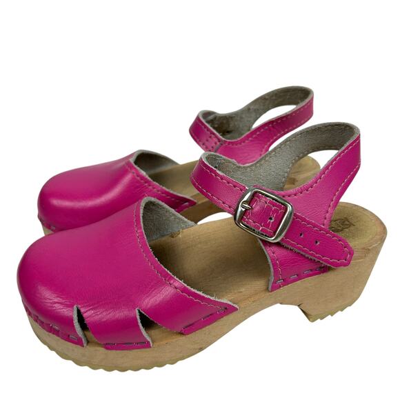 Ugglebo Other - Kids Swedish Pink Leather Silver Buckle Wooden Sole Clogs 13